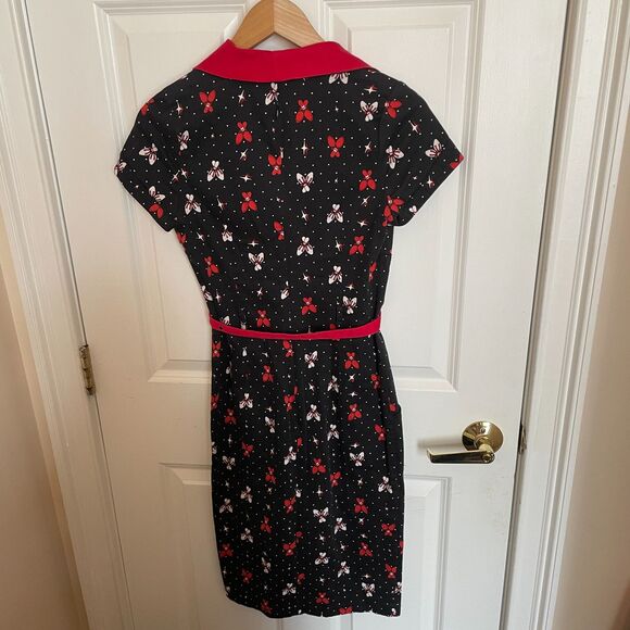 Voodoo Vixen Midi Shift Dress Printed Collar S Retro Pinup Rockabilly Goth - Picture 5 of 8